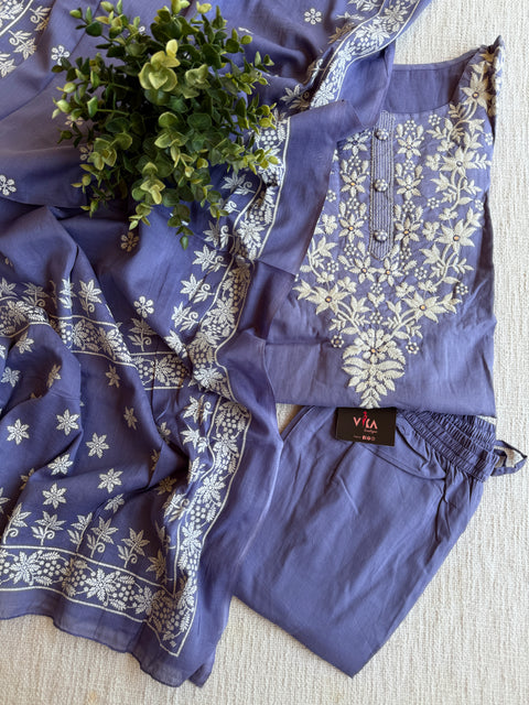 Lavender emb cotton Ready suit set