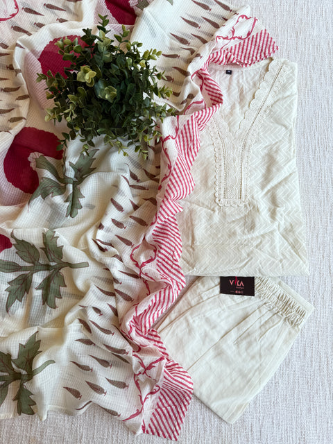 Lace neck cotton Ready suit set