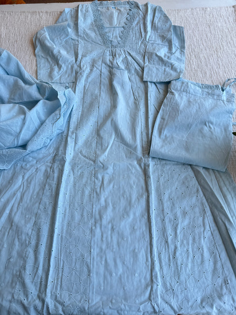 Baby blue hakoba cotton Ready suit set