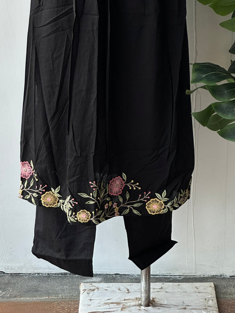 Black emb cotton kurta pant set