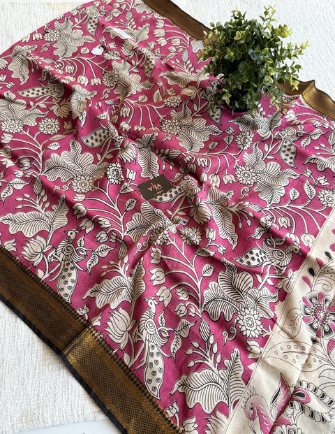 Damaged Kalamkari printed silk dupatta