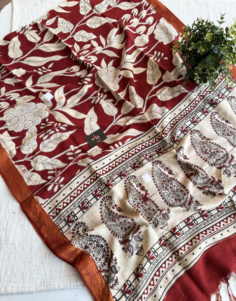 Damaged Kalamkari printed silk dupatta