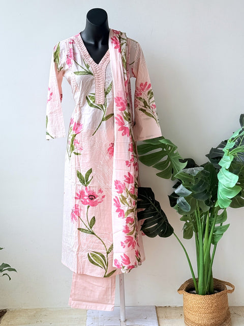 Floral printed pure cotton suit set
