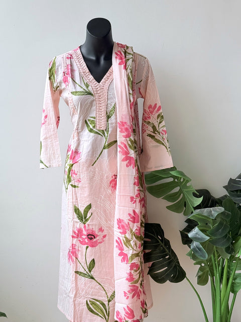 Floral printed pure cotton suit set
