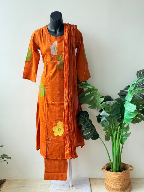 Embroidery pure cotton suit set - Orange