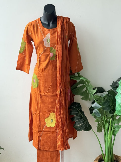 Embroidery pure cotton suit set - Orange