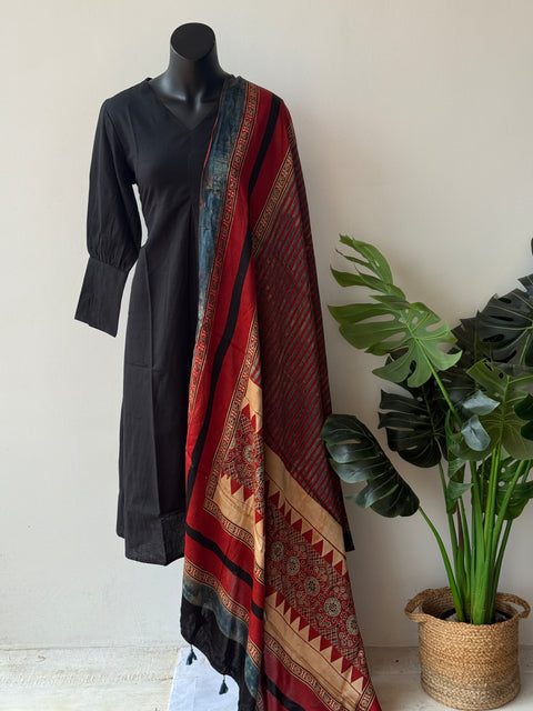 Ajrakh printed modal silk Dupatta