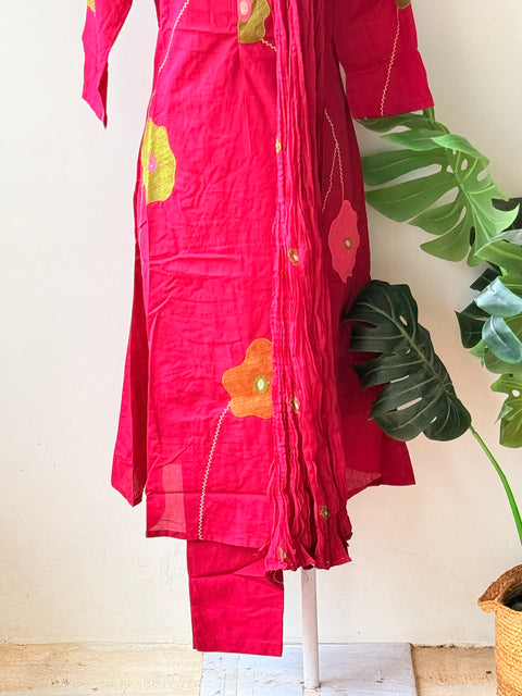 Embroidery pure cotton suit set - Pink