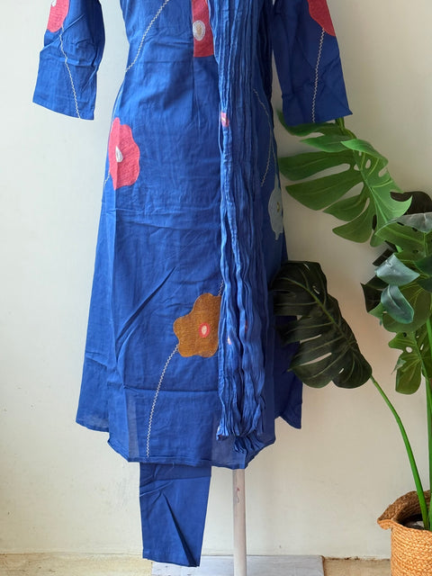 Embroidery pure cotton suit set - Blue