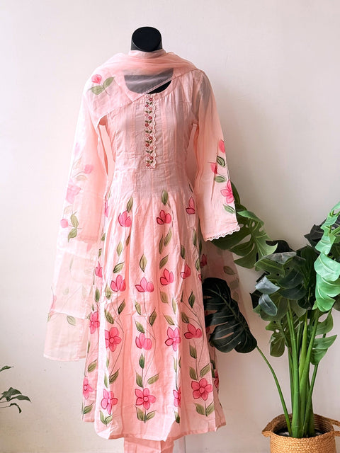 Hand painted anarkali pattern suit set