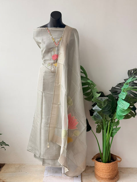 Floral emb Tissue silk suit material