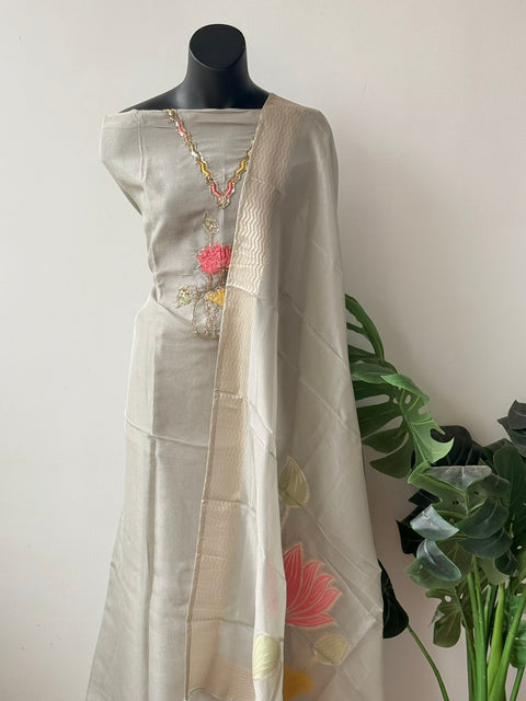 Floral emb Tissue silk suit material