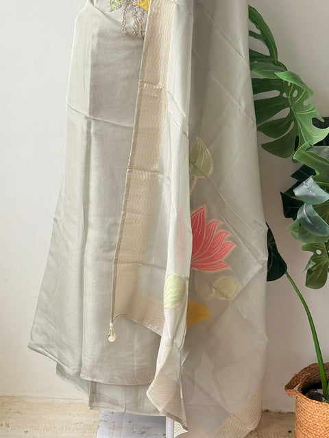 Floral emb Tissue silk suit material