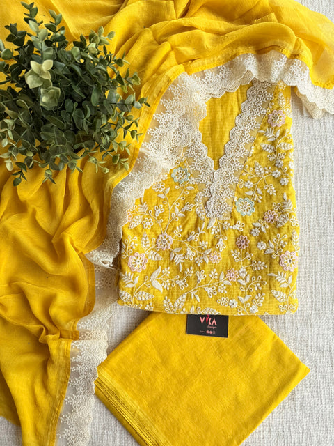 Yellow Emb Kota salwar suit material