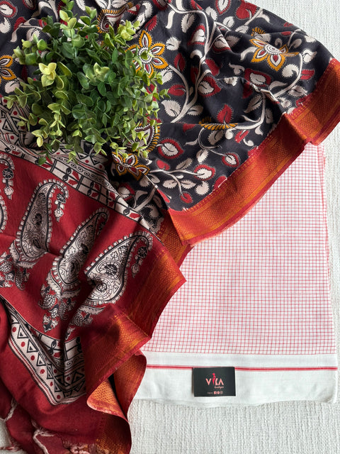 Handloom top with kalamkari dupatta