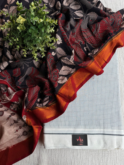 Handloom top with kalamkari dupatta