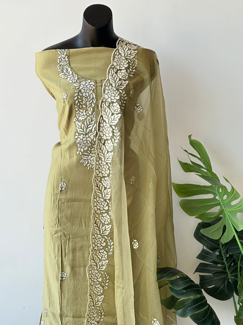 Aari emb work Roman silk salwar material