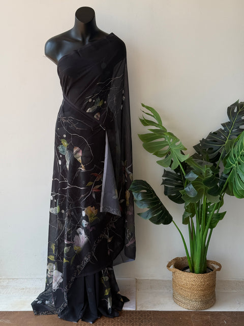 Digital printed faux georgette saree