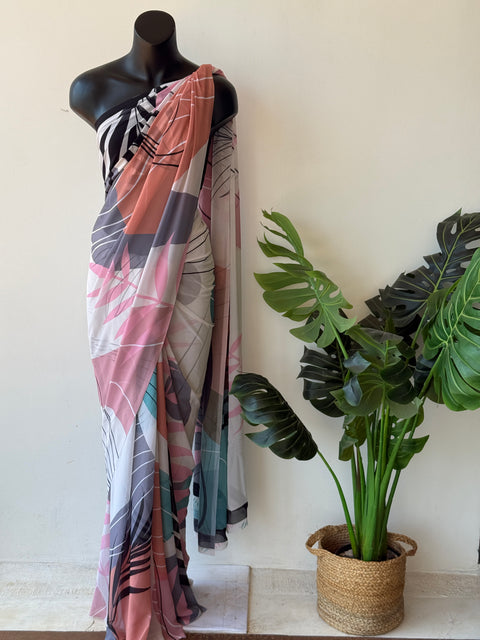 Digital printed faux georgette saree