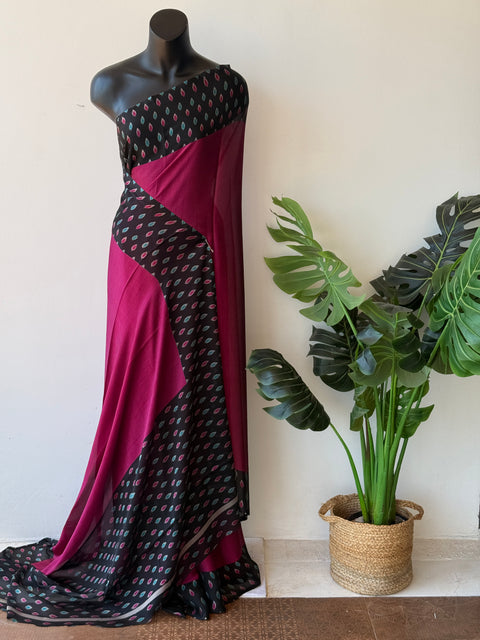 Printed satin chiffon saree