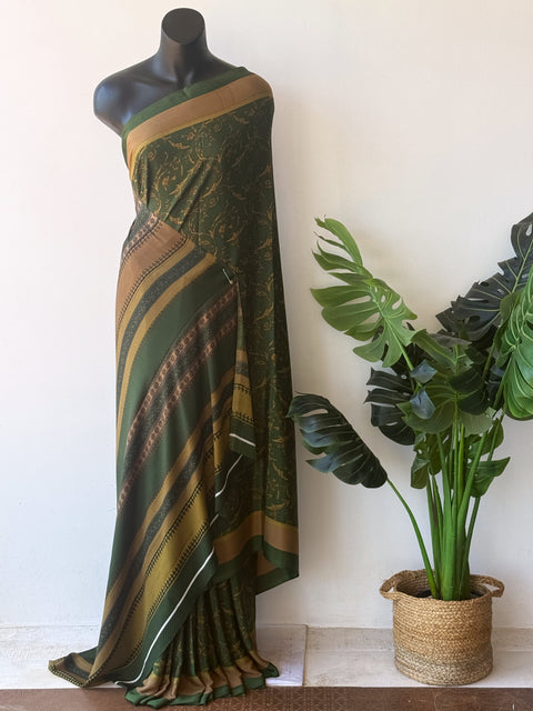 Printed satin crepe saree