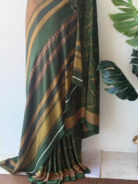 Printed satin crepe saree