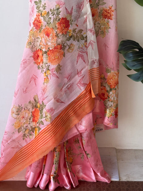 Floral printed shaded linen cotton saree