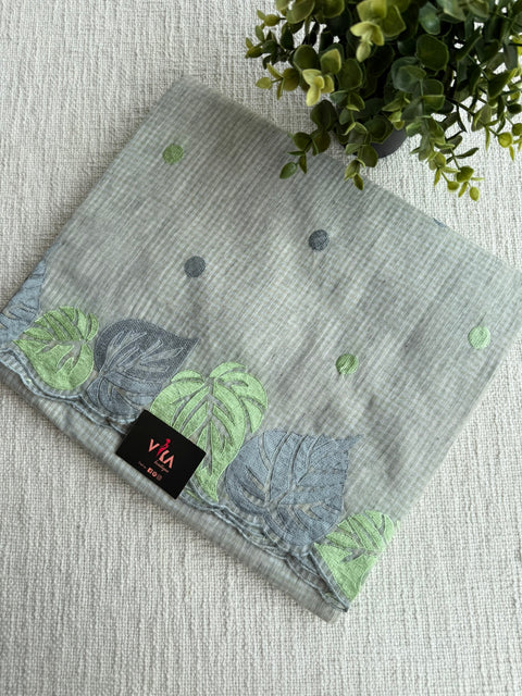 Leaf embroidery border cotton doria saree