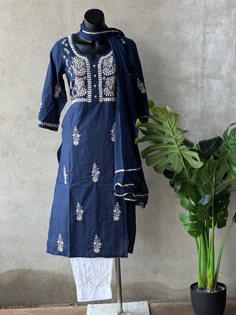 Lucknowi work cotton ready suit set