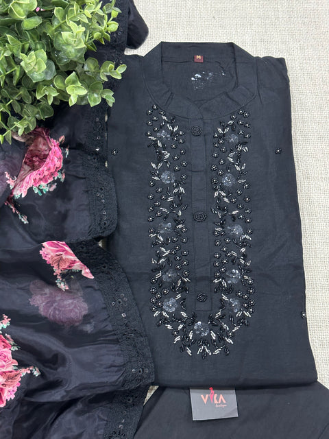 Black Floral dup muslin set