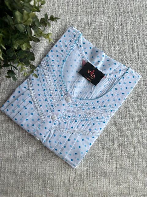 Polka dot printed poly cotton nighty