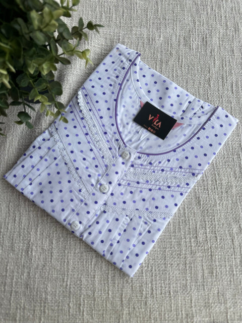 Polka dot printed poly cotton nighty