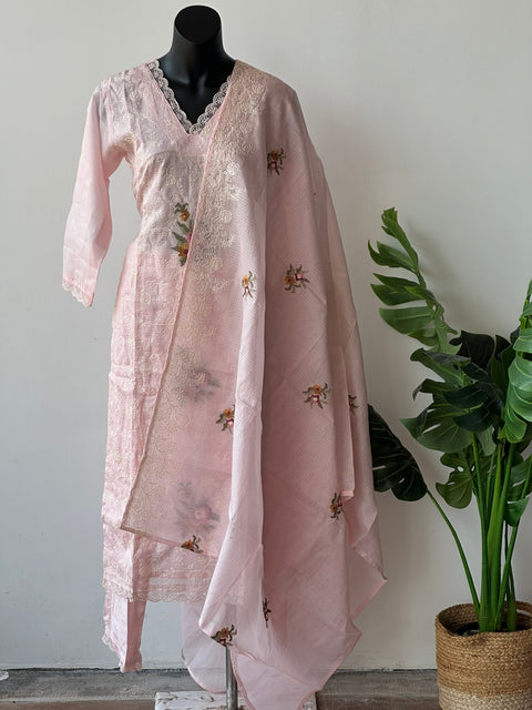 Baby Pink Emb kota kurta pant set