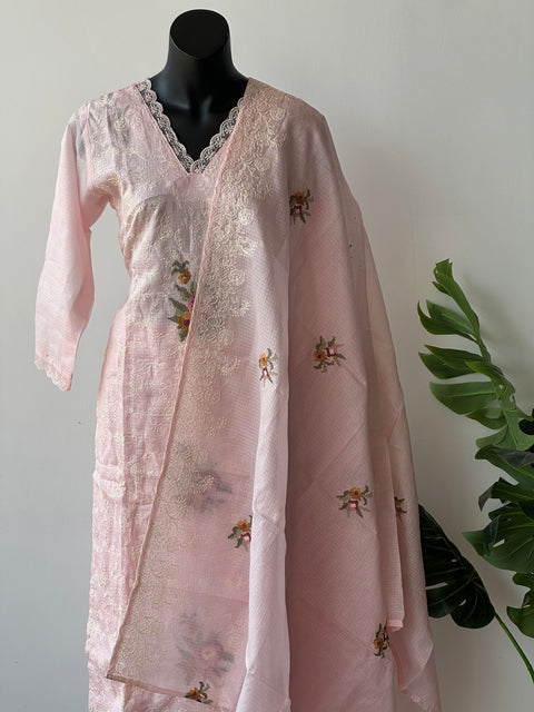 Baby Pink Emb kota kurta pant set