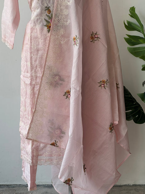 Baby Pink Emb kota kurta pant set