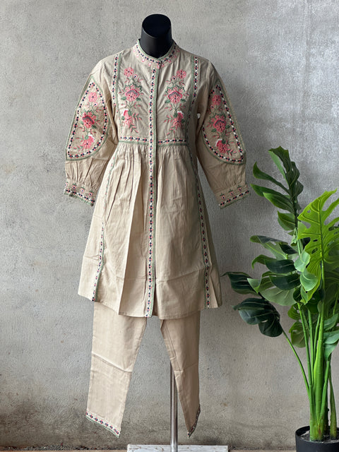 Beige embroidery cotton co-ords