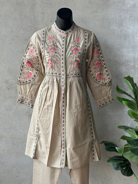 Beige embroidery cotton co-ords