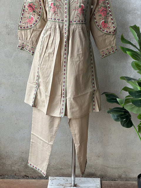 Beige embroidery cotton co-ords