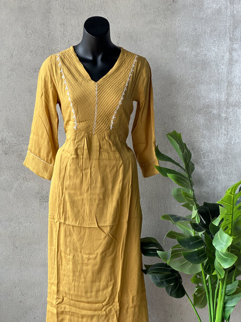 Musturd yellow officewear kurta pant