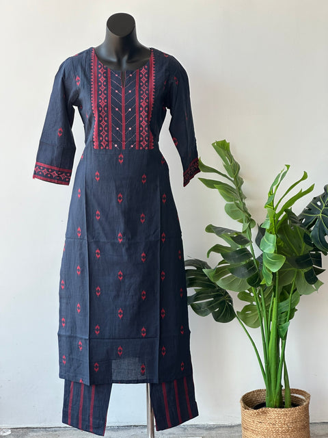 Midnight blue printed cotton kurta pant