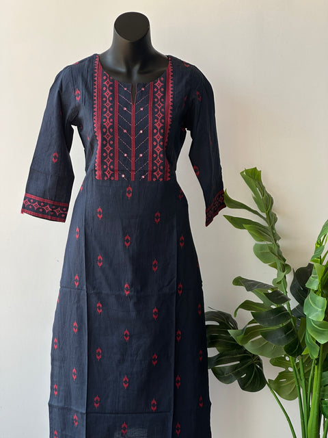 Midnight blue printed cotton kurta pant