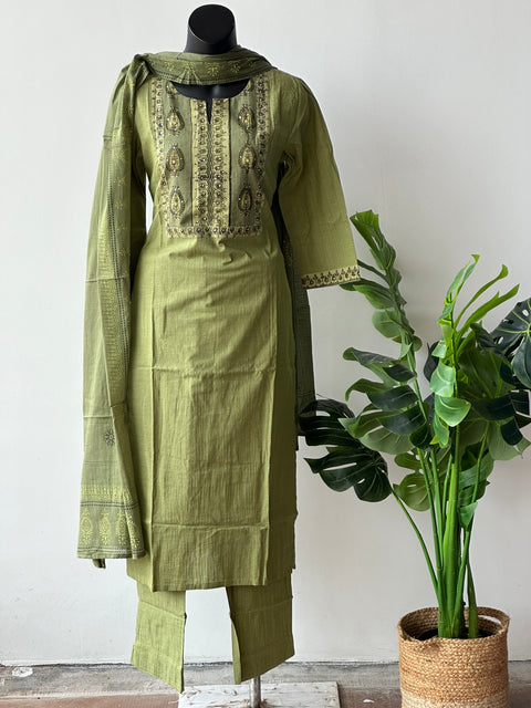 Olive Green printed cotton kurta pant