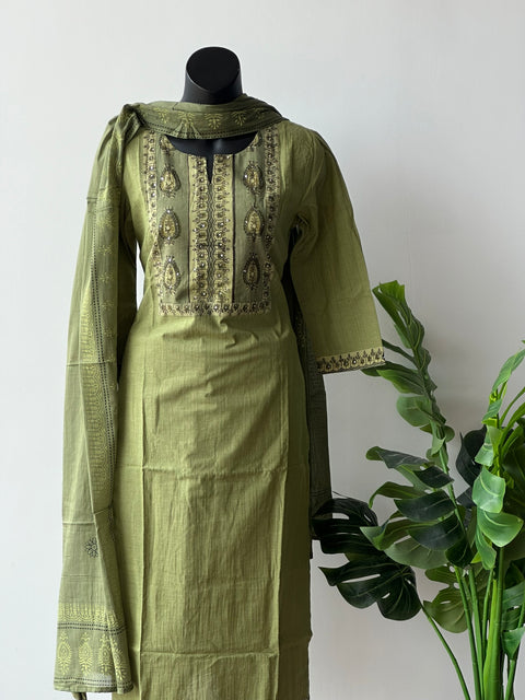 Olive Green printed cotton kurta pant