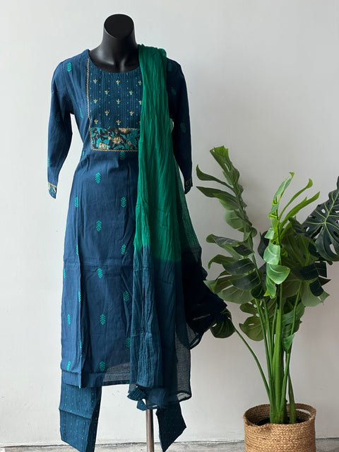 Dark Blue printed cotton kurta pant