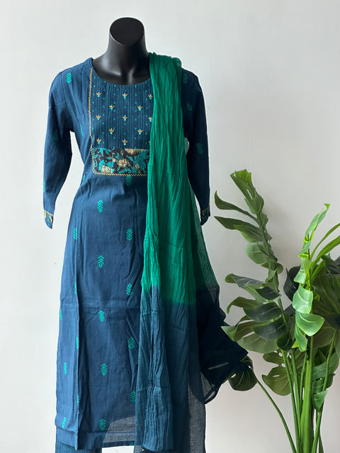 Dark Blue printed cotton kurta pant