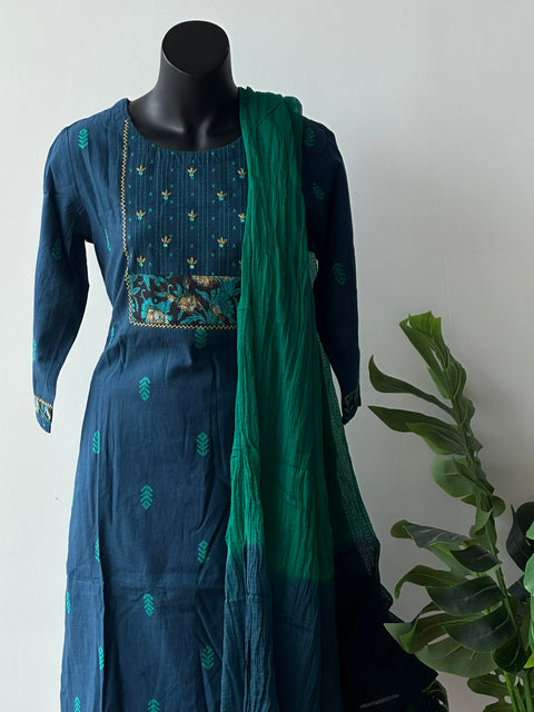 Dark Blue printed cotton kurta pant