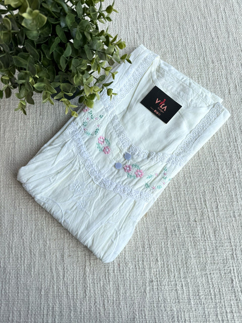 L size pastel emb cotton nighty - Yellow