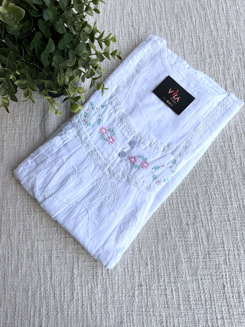 L size pastel emb cotton nighty - white