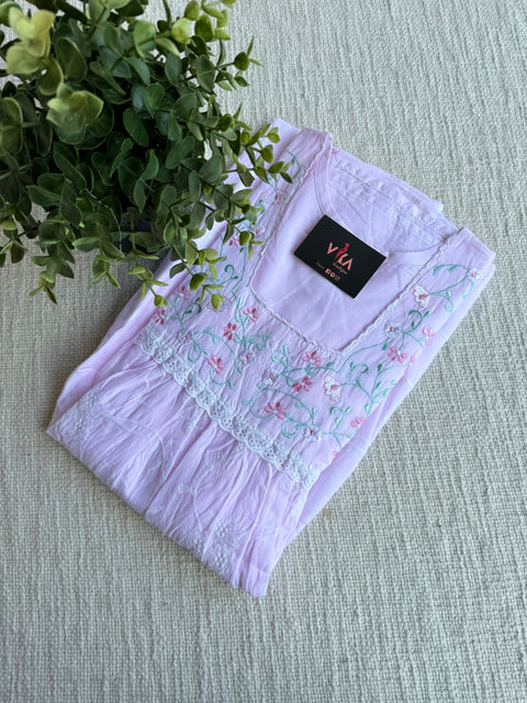L size pastel emb cotton nighty - Pink
