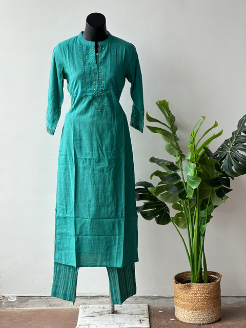 Mandarin collar printed cotton kurta pant